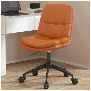 Imagem de Cadeira de escritório giratória sem braços com altura ajustável - Cadeira de mesa ergonômica de couro para escritório em casa - Cadeira de computador com rodinhas com assento estofado