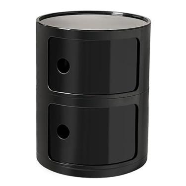 Imagem de Mesa de cabeceira redonda com gaveta e portas deslizantes – pequena mesa de cabeceira para sala de estar, quartos, banheiro, armário de mesa redonda estreito para organização de armazenamento