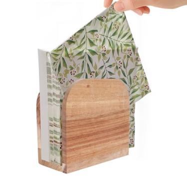 Imagem de Porta-guardanapos de madeira vertical, 14 × 12 × 2,8 polegadas Porta-guardanapos com acabamento em queima de madeira para 60 papéis, design ergonômico para cozinha, casa, festa, restaurante, hotel