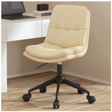 Imagem de Cadeira de escritório giratória sem braços com altura ajustável - Cadeira de mesa ergonômica de couro para escritório em casa - Cadeira de computador com rodinhas com assento estofado