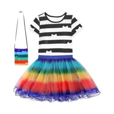 Imagem de Conjunto De Camiseta E Saia Listrada Preta E Branca Para Crianças, Fan