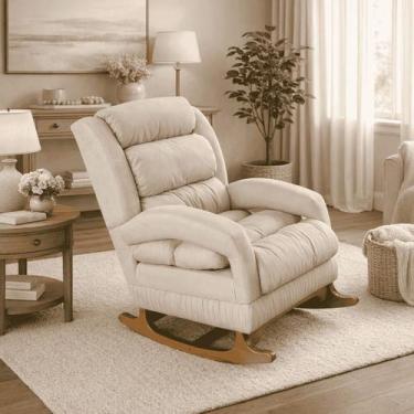 Imagem de Poltrona Amamentação Balanço Madeira Luna Suede Bege C05 - D'Rossi - D