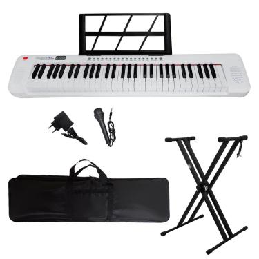 Imagem de Kit Teclado Musical 61 Teclas Estudante Iniciante Rhythmic 50WH + Capa e Suporte em X