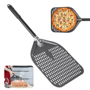 Imagem de Casca de pizza perfurada, espátula de pizza de alumínio de 30,5 cm com alça destacável, pá de pizza leve e antiaderente, acessórios de forno de pizzas de armazenamento fácil para cozinhas domésticas e