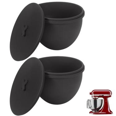 Imagem de Forros de tigela de silicone para batedeiras KitchenAid, inserções de tigela de mistura com tampas, acessórios de reposição para mixer (2 peças) (preto)