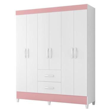 Imagem de Guarda Roupa Mobi 6 Portas E 2 Gavetas Flex Branco-rosa - Móveis Albatroz Branco-rosa