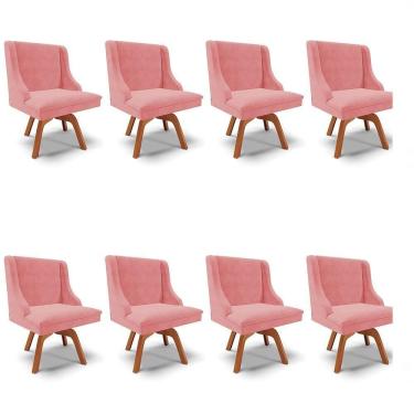 Imagem de Kit 8 Cadeiras Estofadas Giratória Para Sala De Jantar Lia Suede Rosê - Ibiza