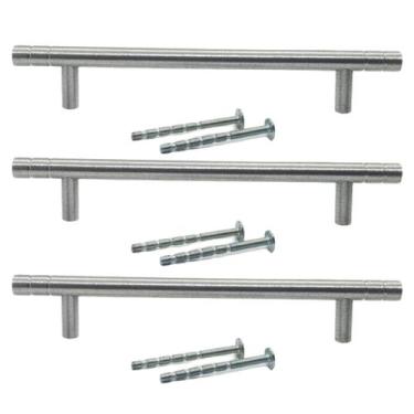 Imagem de Puxador Haste Alumínio Acetinado Frisos 128mm 03 Peças - Paraiso Ferra