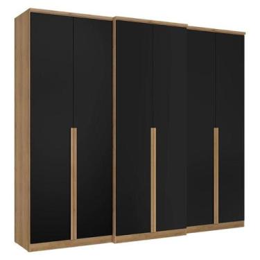 Imagem de Guarda Roupa Casal Valência 6 Portas Capuccino Preto Acetinado - THB -