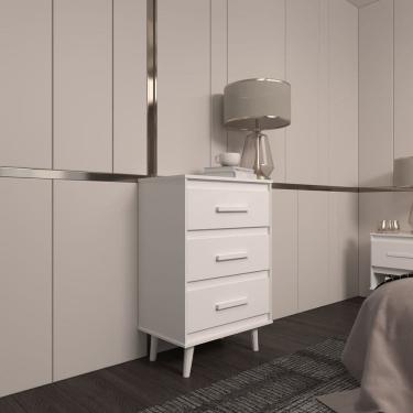 Imagem de Cômoda Maya 3 Gavetas com Puxadores e Pés Retro Design Moderno Quarto Branco Mobília Decor