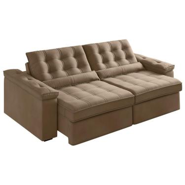 Imagem de Sofá Retrátil E Reclinável 3 Lugares 2,12m Veludo Ilhéus Bege Castor