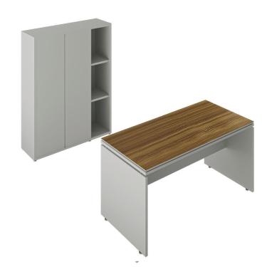 Imagem de Conjunto De Escritório Office 2 Peças Mesa Armário Alto Tund - Fendi E Freijó Fendi E Freijó