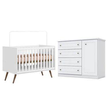 Imagem de Berço Americano Q Encanto 3820 Retrô Branco Acetinado - Qmovi e Cômoda Infantil Americano Branco HP - Henn