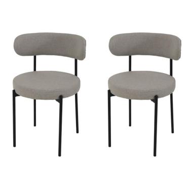 Imagem de Kit 2 Cadeiras De Jantar Linho Cinza Camelia Com Encosto Curvo Base Preta Moderna Para Sala E Cozinha Cinza