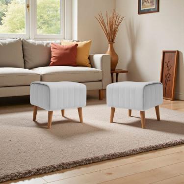 Imagem de Kit 2 Puffs Verso Bouclé Premium Exclusivo De Luxo Assento Extra Para Sala Quarto Pés Palito Design Autoral