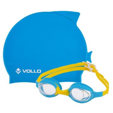 Imagem de Kit de Nataçao Infantil Óculos Giant Dolphin e Touca de Silicone Azul Vollo-Unissex