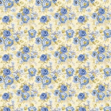 Imagem de Papel Parede Floral Flores Azul E Amarelo Quarto Casal Sala