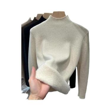 Imagem de Suéter Feminino De Gola Alta Para O Inverno, Quente, Forrado Com Velud