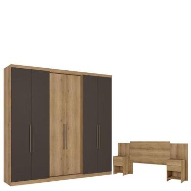 Imagem de Guarda Roupa Casal Passione Ultra 6 Portas Capuccino Cacau E Cabeceira Formosa Capuccino - Thb