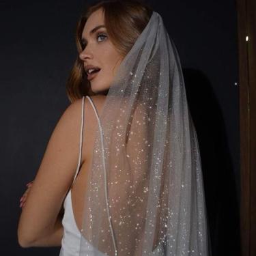 Imagem de Véu Noiva Casamento Longo Brilho 5x3 metros Tule Glamouroso - - anjo d