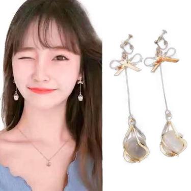 Imagem de Brincos Dourado Sobrepor Delicados Feminino Metal de Pressão - - anjo 