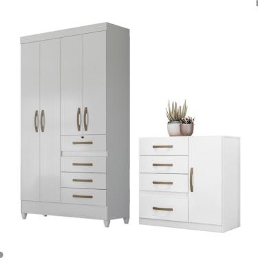 Imagem de Conjunto Guarda Roupa E Cômoda Seicheles Branco Rosa Azul Lilás