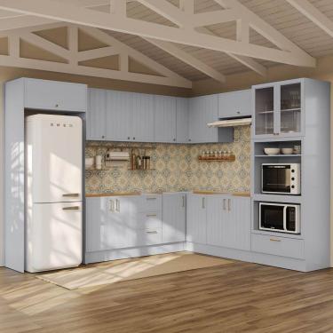 Imagem de Cozinha Modulada 12 Pçs sem Tampo com Cristaleira e Kit Lat Marselha Cabecasa Madeiraoriginals Azul Sereno