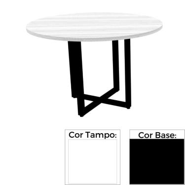 Imagem de Mesa De Reunião Redonda 110 X 110 Cm Pé Tubular Pe25 Em Mdp Branca Com Base Preta