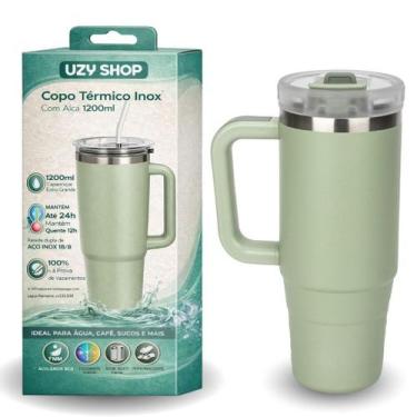 Imagem de Copo Térmico 1200ml Inox 304 Com Alça Canudo e Tampa Anti Vazamento Qu