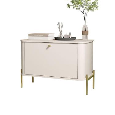 Imagem de Mesa de Cabeceira Tucupi MDF Moderno Off White com Pés Dourado 54,5CM Altura