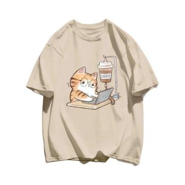 Imagem de Camisetas Femininas De Algodão Para O Verão, Com Estampa De Gatos E Ca