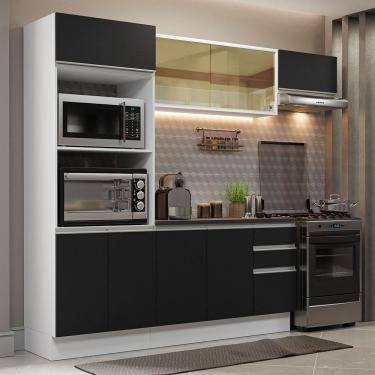 Imagem de Armário de Cozinha Completa Acordes 9 Portas 2 Gavetas MDF 250cm Branco-preto com Puxadores em Alumínio
