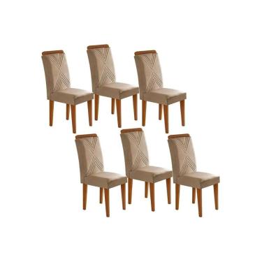 Imagem de Kit 2 Cadeiras Sala de Jantar Amsterdã Estrutura MDF Assento em Tecido Bege Moderno Encosto Estofado