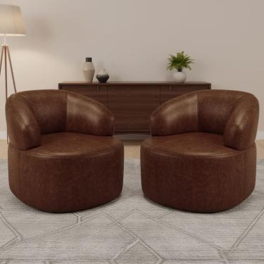 Imagem de Kit 02 Poltronas Giratória Orgânica Para Sala de Estar Living Helena L02 Couríssimo Mar...