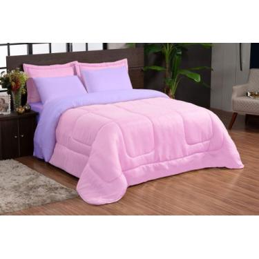 Imagem de Kit Edredom Ternura Casal Queen Dupla Face 05 Peças - Rosa e Lilás - J