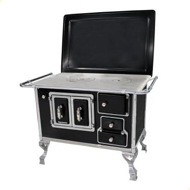 Imagem de Fogão a Lenha Tradicional Venâncio N°2 Preto Porta Dupla Com Tampa Esquerdo