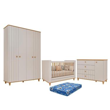 Imagem de Dormitório Infantil Cupcake Guarda Roupa, Cômoda 1 Porta e Berço com Colchão Physical -...