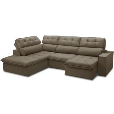 Imagem de Sofá 4 Lugares Retrátil Reclinável Chaise Esquerdo 288cm Solin F04 Veludo Marrom Claro - Lyam Decor