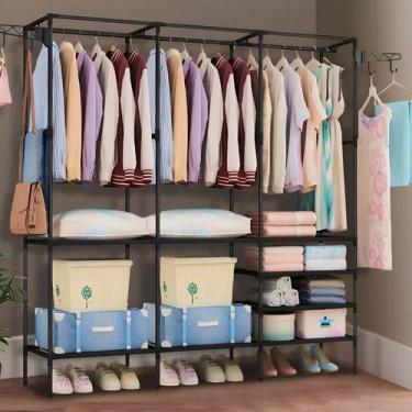 Imagem de Arara Com Prateleiras Tipo Closet Aberto Mini Guarda Roupa Preto - LH 