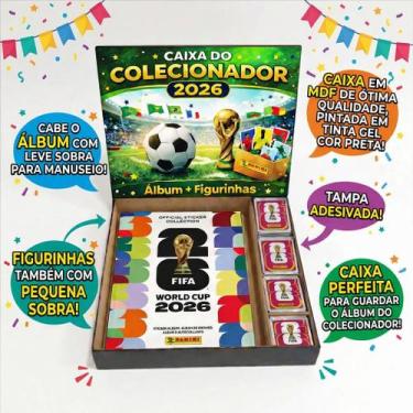 Imagem de Caixa Porta Álbum Copa 2026 + Figurinhas Mdf 31x29,5x5,5cm Tampa Adesi
