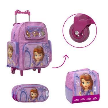Imagem de Kit Bolsa Mochila Escolar Menina Princesa Sofia Rodas Rosa - Chenson