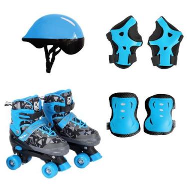 Imagem de Patins Roller Ajustável Azul Até 80kg c/ Kit de Proteção DM - Comercia