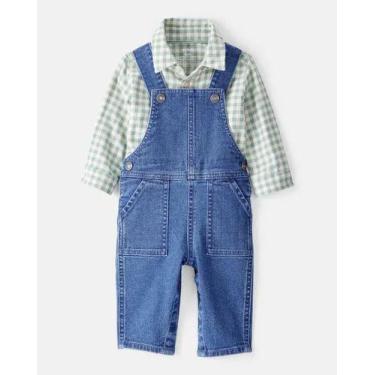 Imagem de Jardineira Jeans Carters Calça Longa Com Camisa Bebe Azul -, Azul, 6m