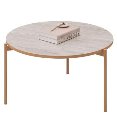 Imagem de Mesa De Centro Redonda Para Sala Pé Metal Nala D04 Quartzo - Mpozenato