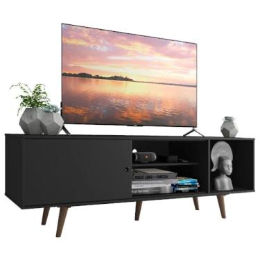 Imagem de Madesa Rack Dubai para TV até 65 Polegadas com Pés - Preto/Rustic - 160x53x39 cm - MDP - Sala de Estar