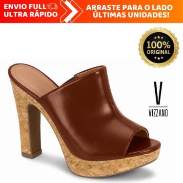 Imagem de Tamanco Feminino Vizzano Salto Alto Meia Pata Cortiça Ultra Macio Orig