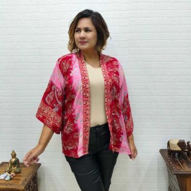 Imagem de Kimono Indiano em Toque de Seda Estampado Manga Longa - - Sarat Moda I