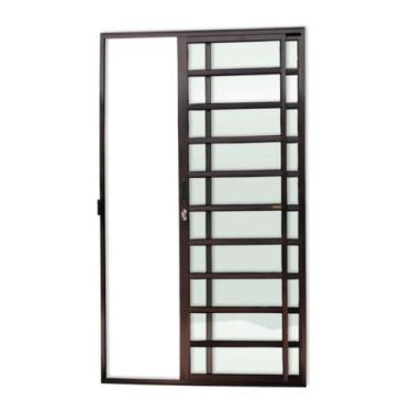 Imagem de Porta de Alumínio de Correr 210x120cm 2 Folhas com Travessa e Vidro Li