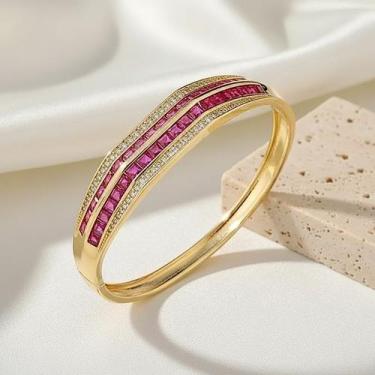 Imagem de Bracelete com pedras rosa - ALBAA JOIAS, Dourado, Dourado