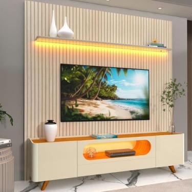 Imagem de Rack com Painel Ripado para TV até 90 Polegadas 100% MDF com LED 224CM